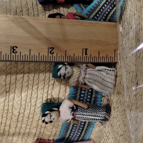 Hand Stitched Hat Band on Pine Needle Sun Hat With Tiny People - Picture 8 of 9
